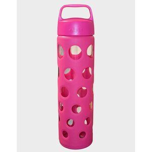 Ello 20 OZ Glass Water Bottle Pink Silicone Sleeve Leak Proof Screw Top